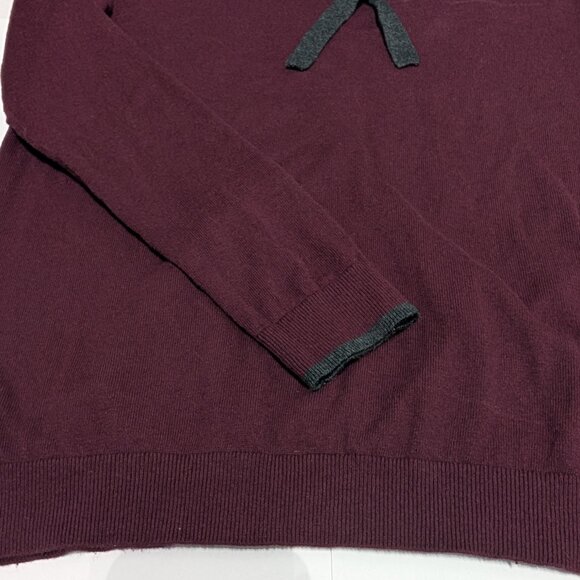 Ann Taylor Loft Burgundy Long Sleeve Scoop Neck with Bow Knit Sweater, SP - Picture 5 of 12